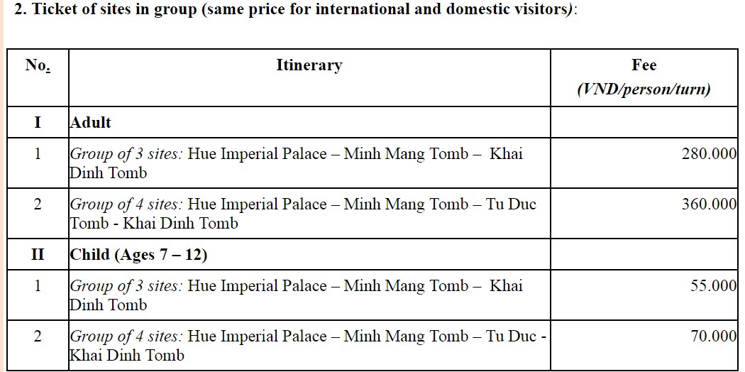 ticket price in hue viet nam